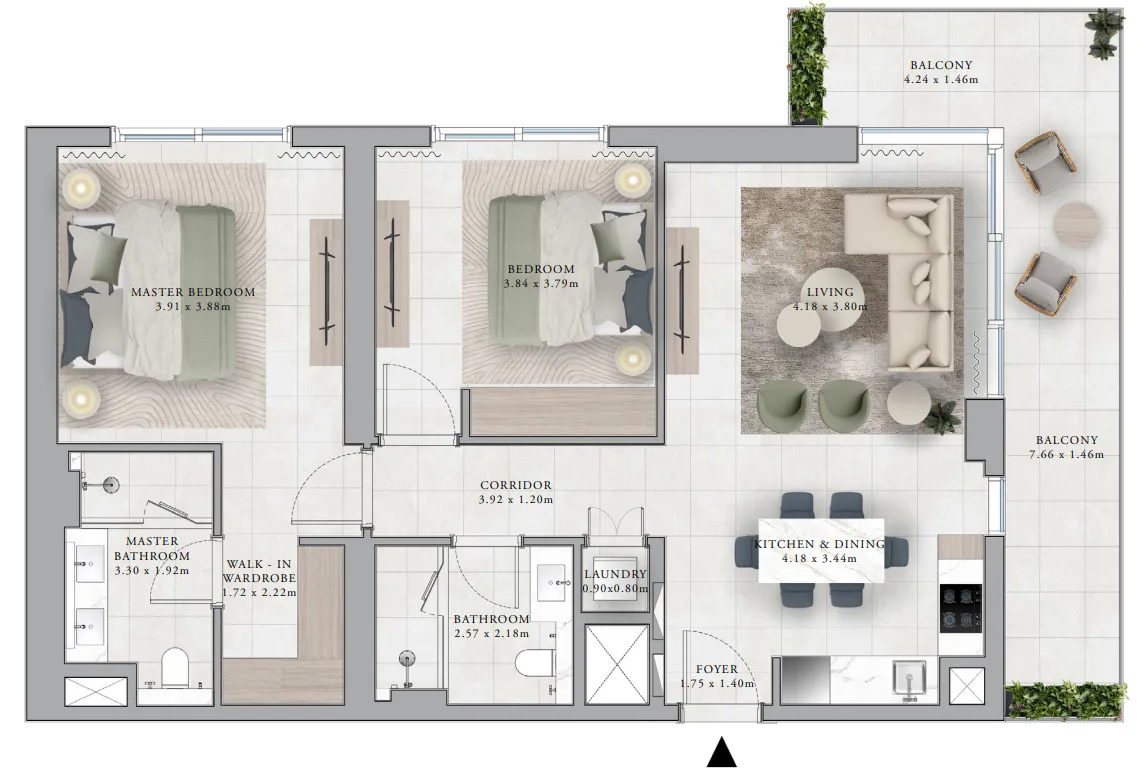 Club Place 2 bed floor plan, 1,222 sqft