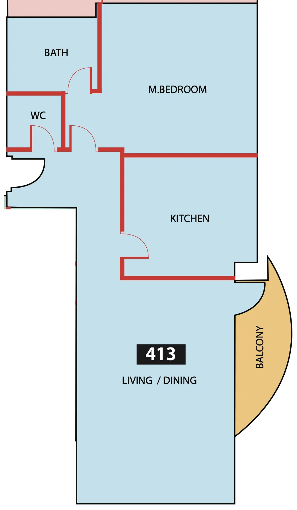 Paradise View 1 1 bed floor plan, 900 sqft