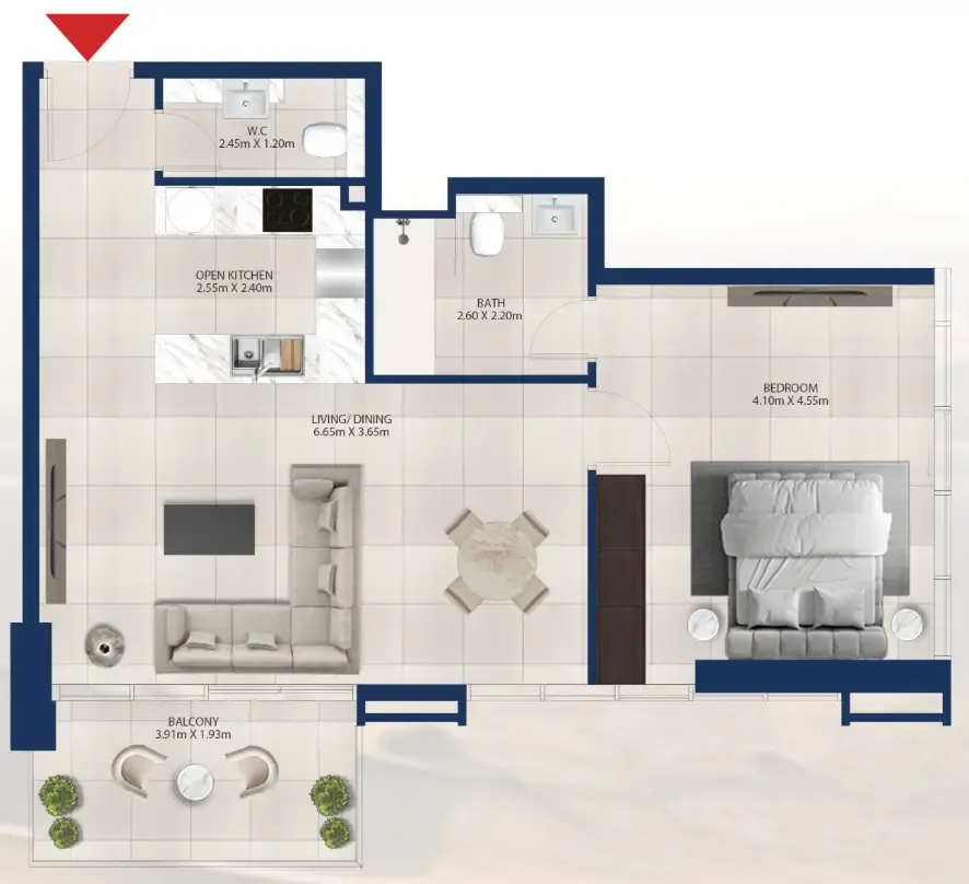 Al Vista 1 bed floor plan, 825 sqft