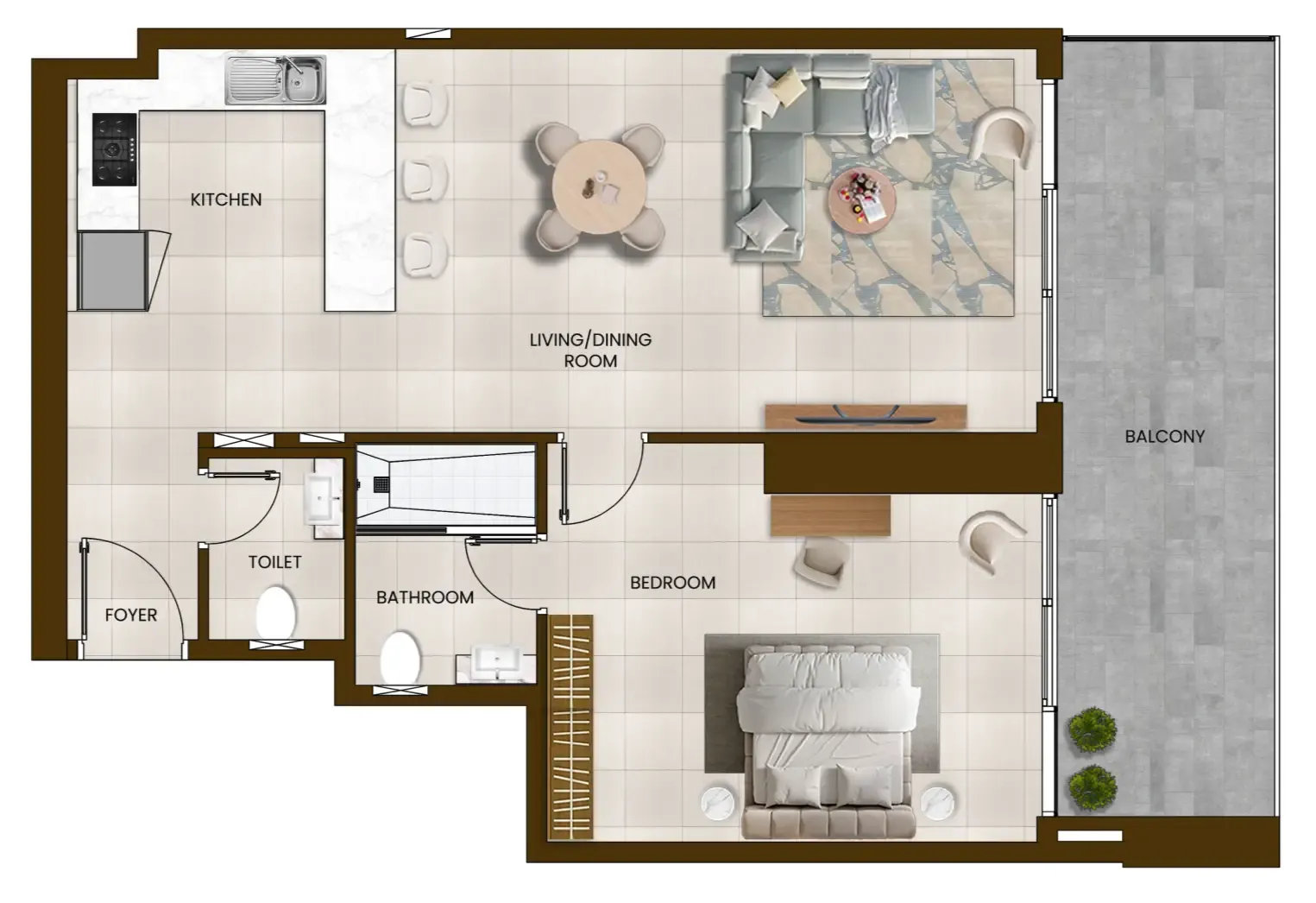 Butterfly Towers 1 bed floor plan, 953 sqft