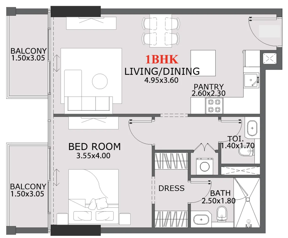 Provenza Residences 1 bed floor plan, 755 sqft