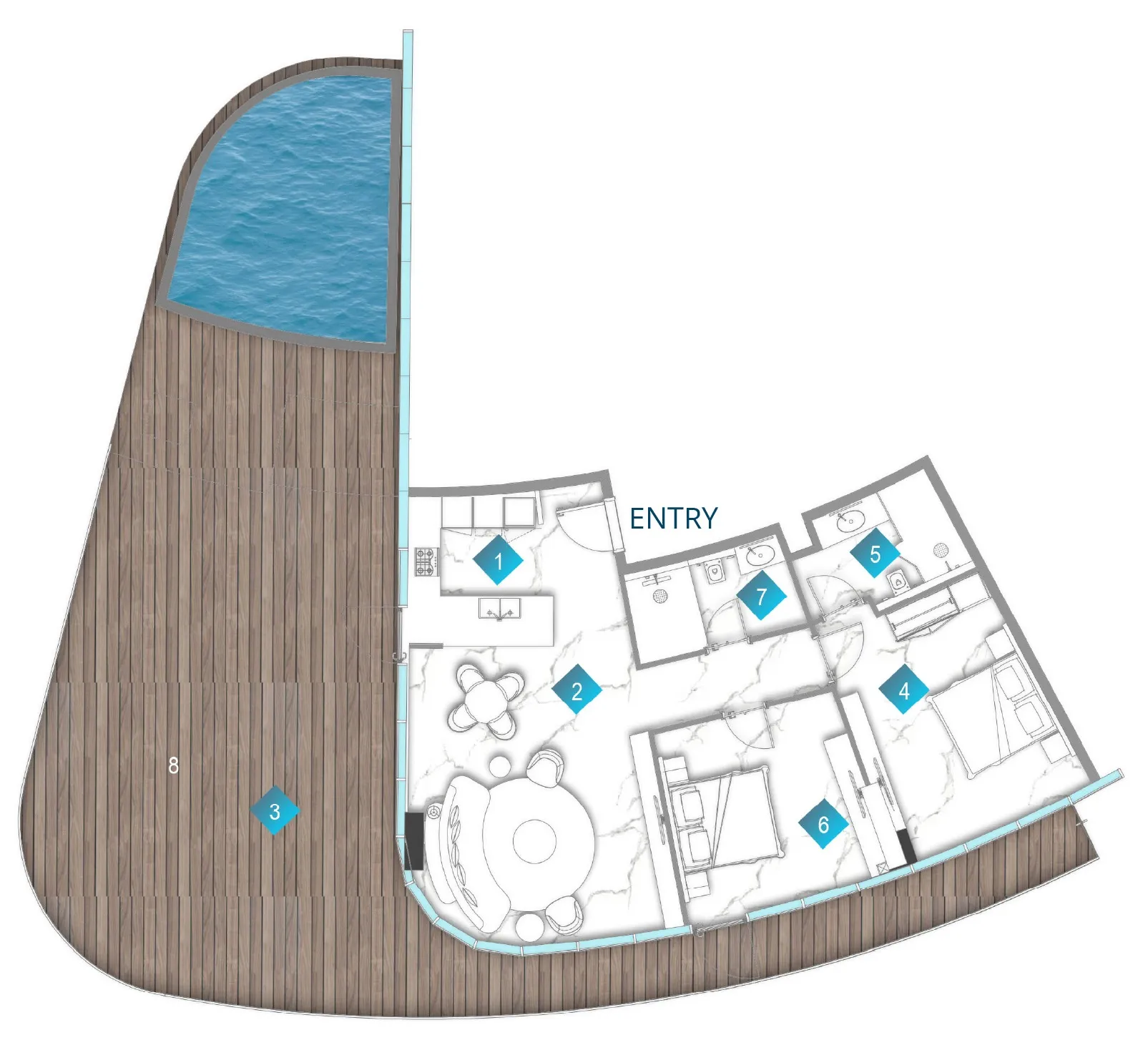 Aqua Arc 2 bed floor plan, 2,694 sqft