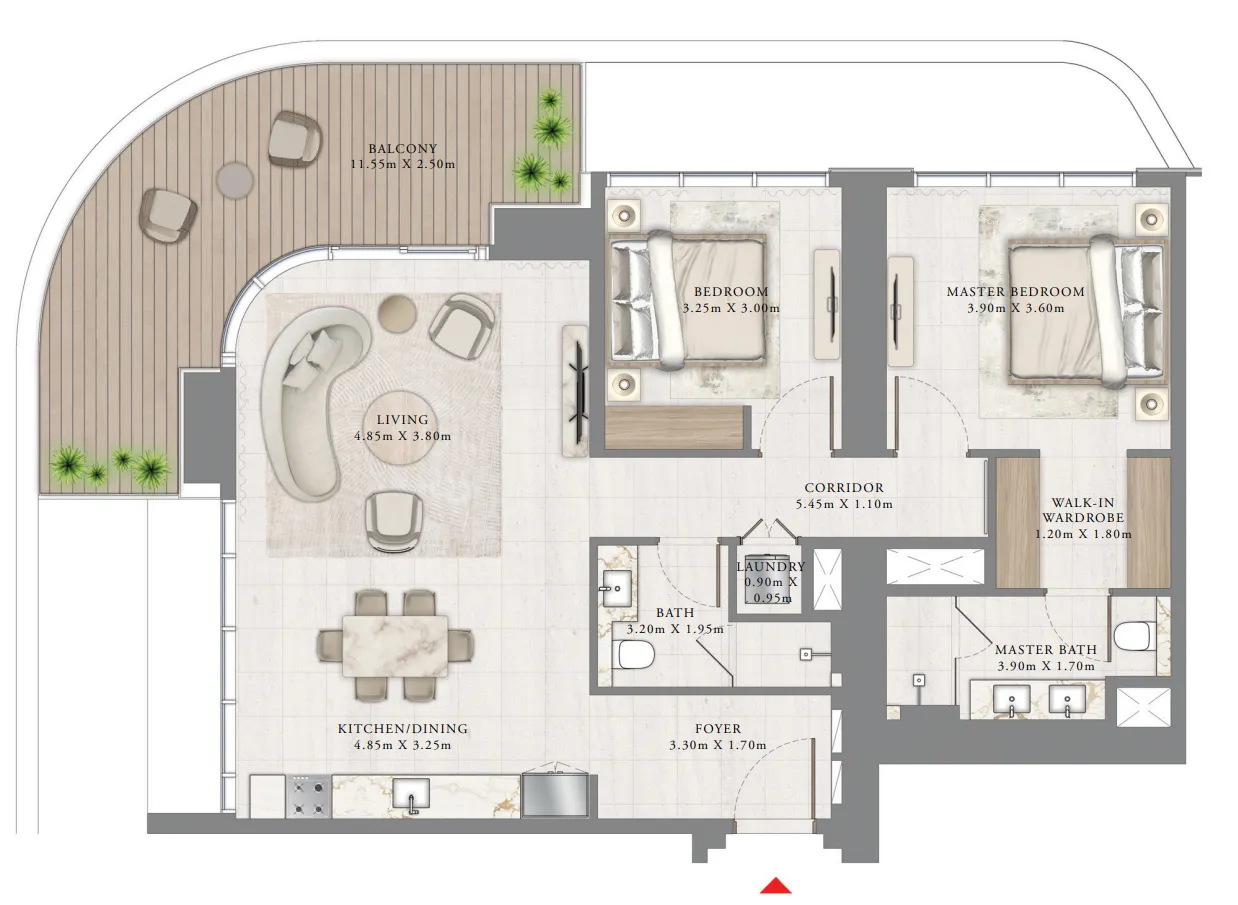 Bayview by Address Resorts 2 bed floor plan, 1,383 sqft