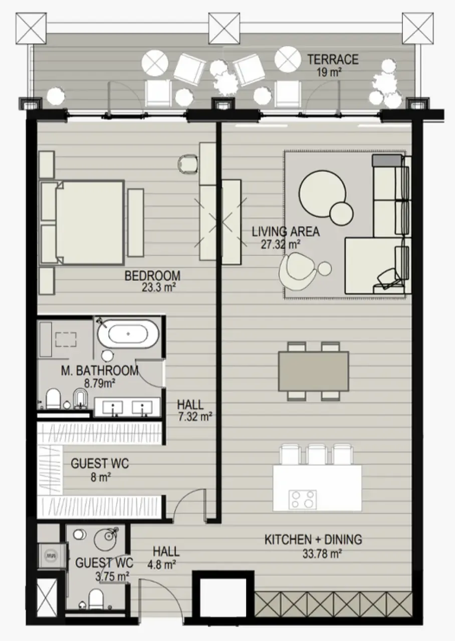 Raffles The Palm Dubai 1 bed floor plan, 1,637 sqft