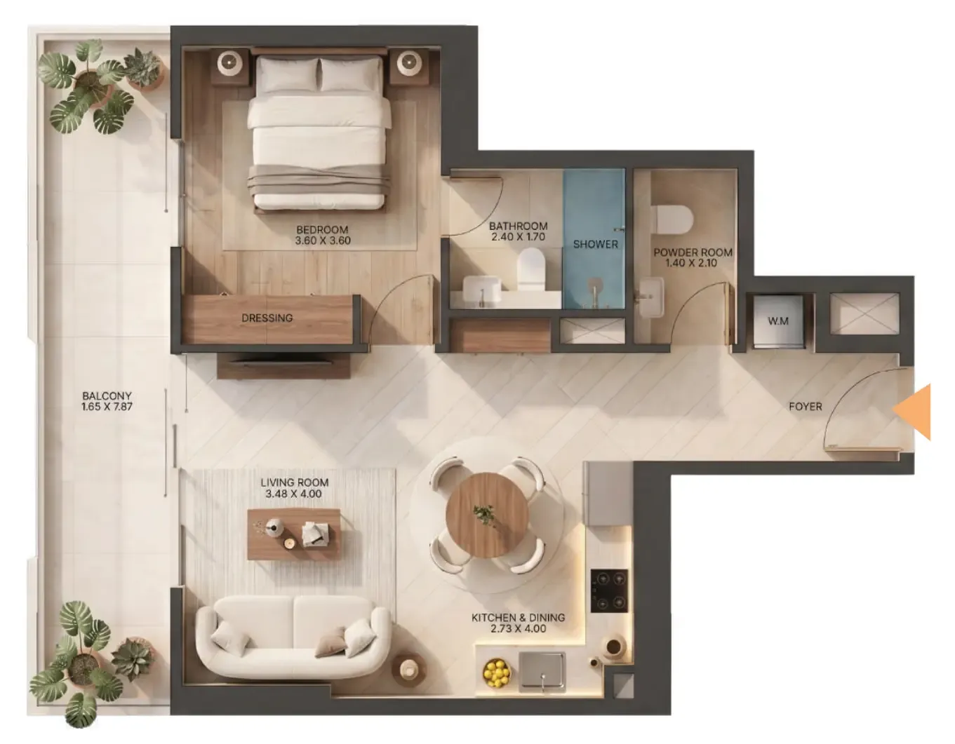 Zen Lagoons by Sanzen 1 bed floor plan, 750 sqft