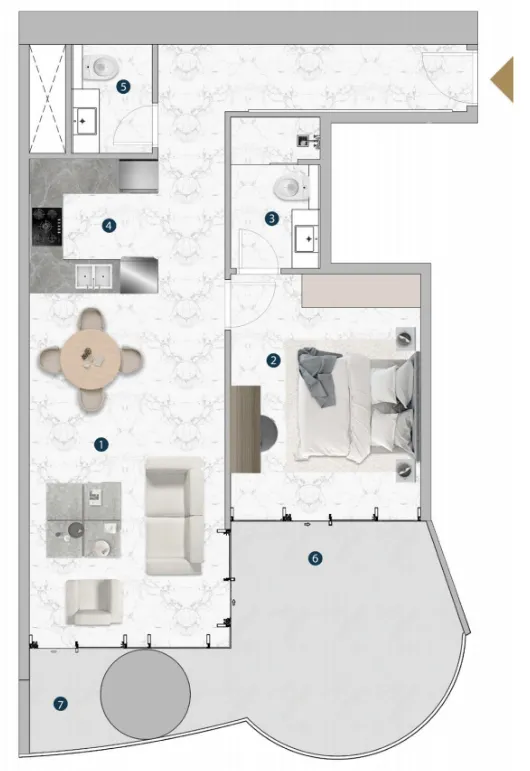 Franck Muller Vanguard 1 bed floor plan, 949 sqft