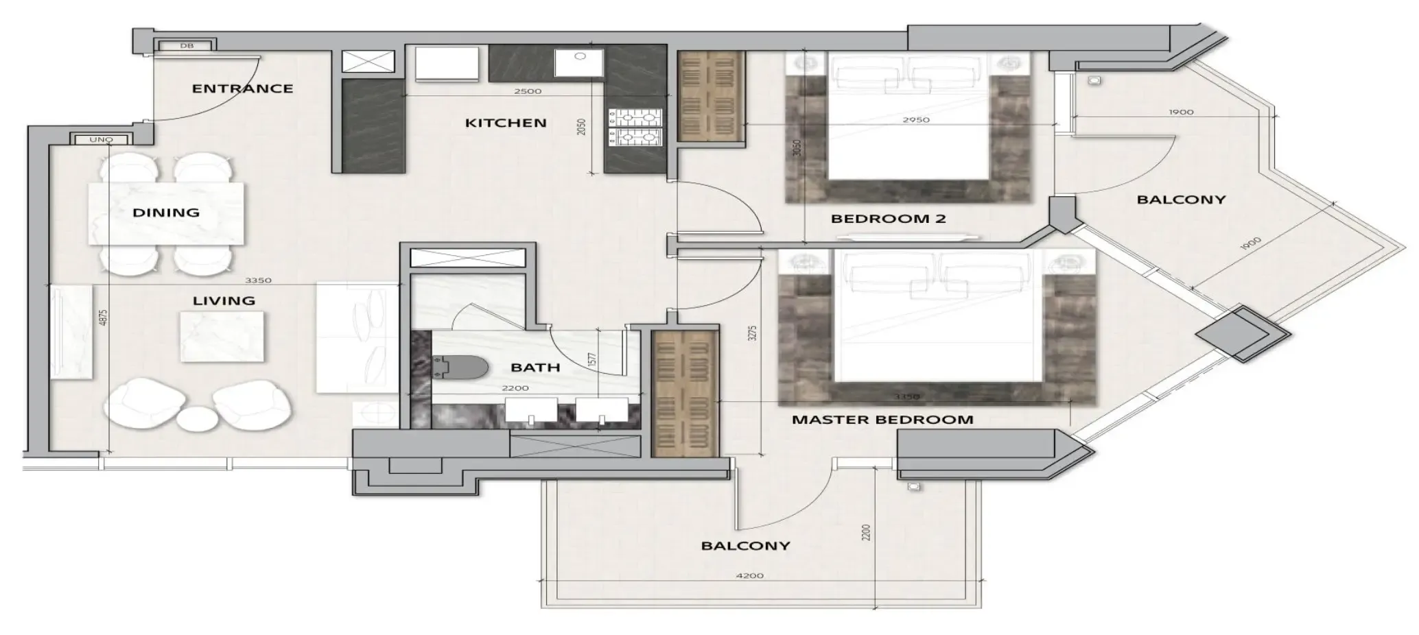 Urban Oasis by Missoni 2 bed floor plan, 891 sqft