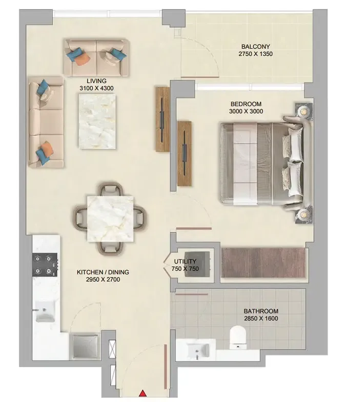 The Woods at Sobha Sanctuary 1 bed floor plan, 540 sqft
