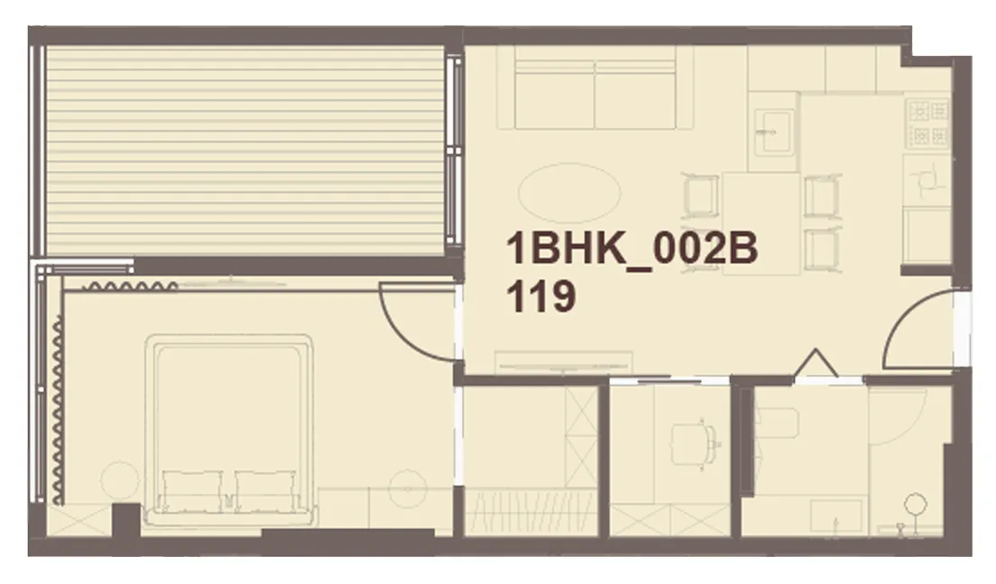 J-Haus Residence 1 bed floor plan, 692 – 696 sqft