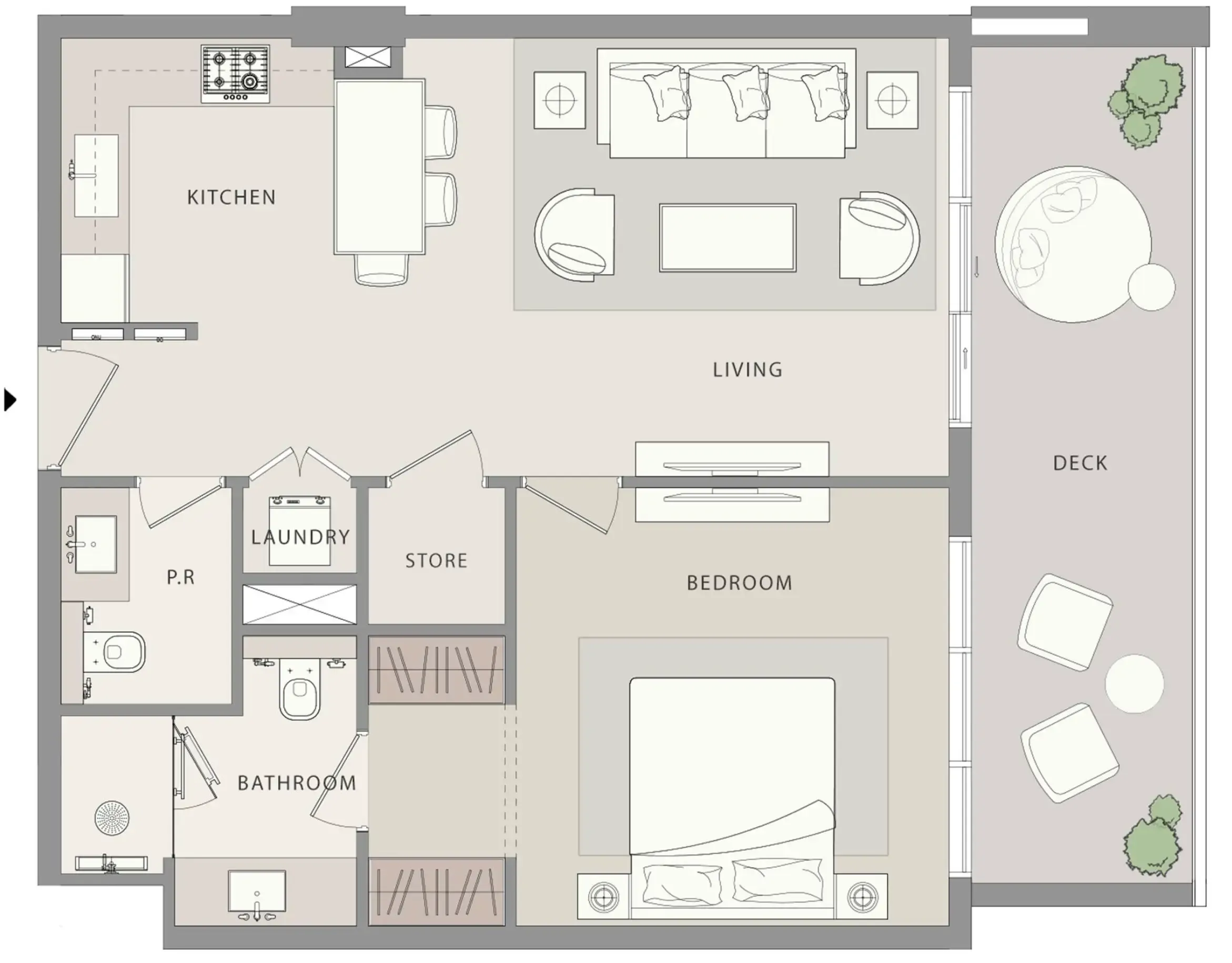 Uno-Luxe 1 bed floor plan, 825 sqft