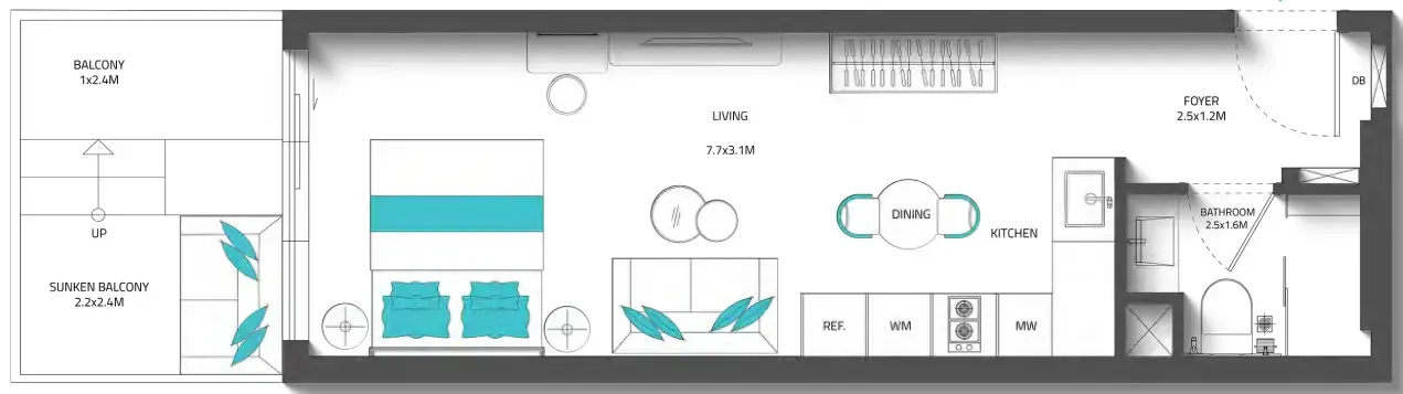 Reef 996 Studio floor plan, 453 sqft