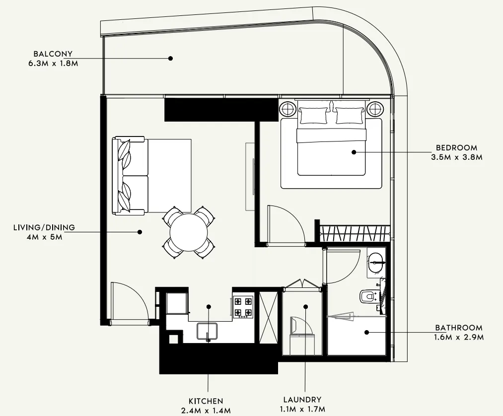Azizi Milan 1 bed floor plan, 712 sqft