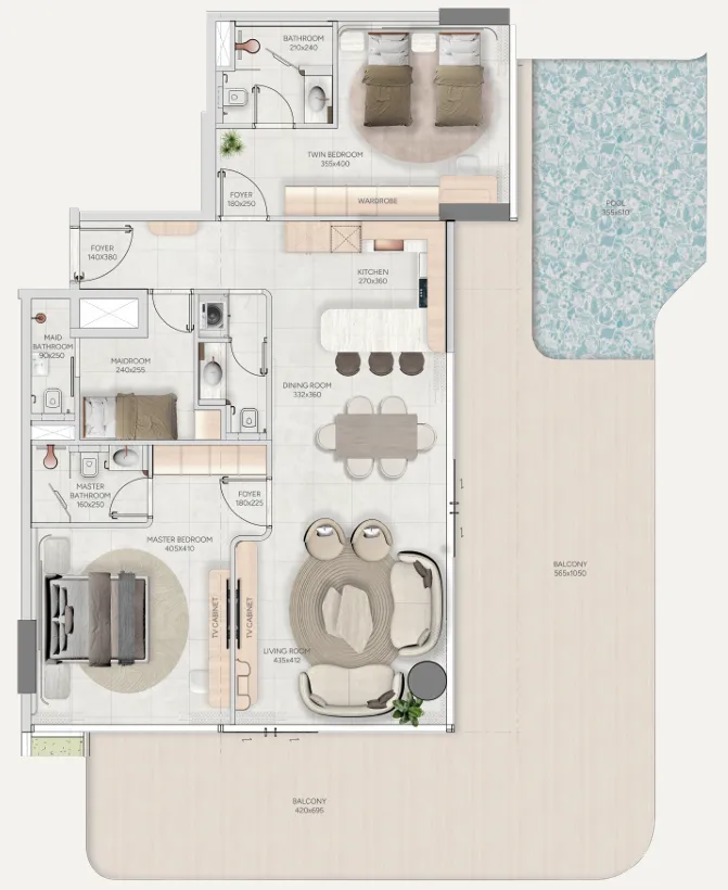 Vestoria Bay 2 bed floor plan, 1,595 – 2,232 sqft
