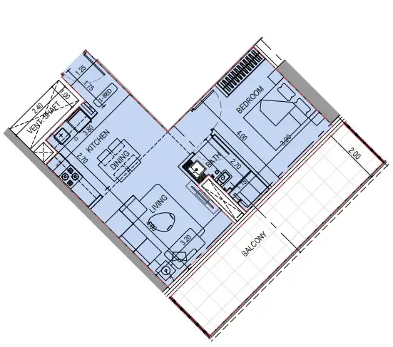 Binghatti Sky Terraces 1 bed floor plan, 713 sqft