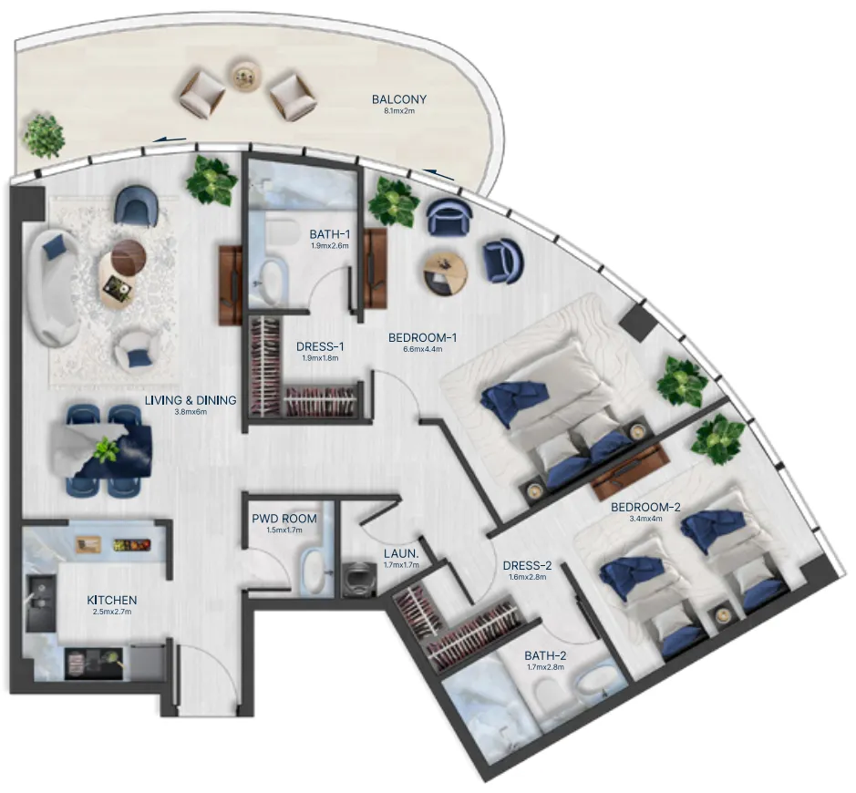 Acacia by BNW Developments 1 bed floor plan, 728 sqft