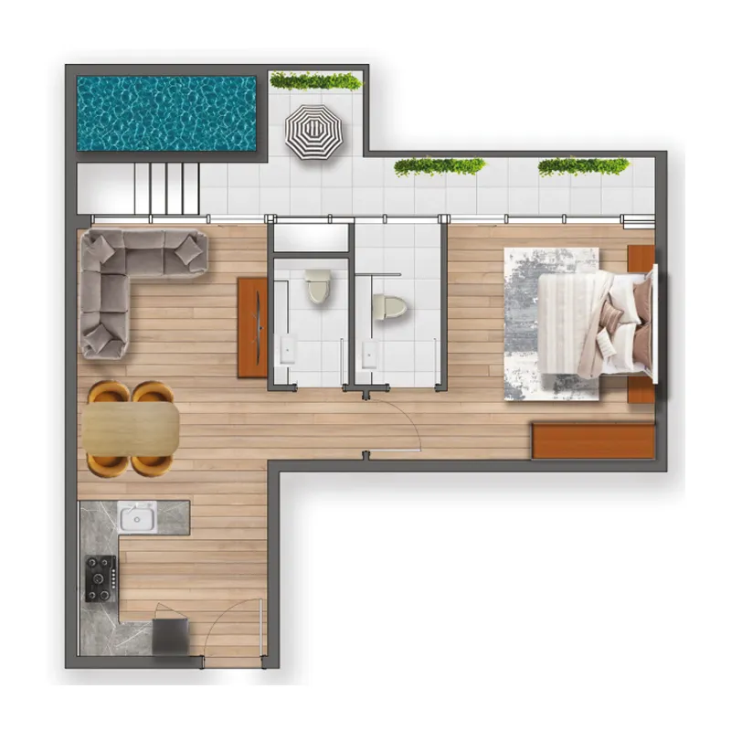 Samana Santorini 1 bed floor plan, 842 sqft