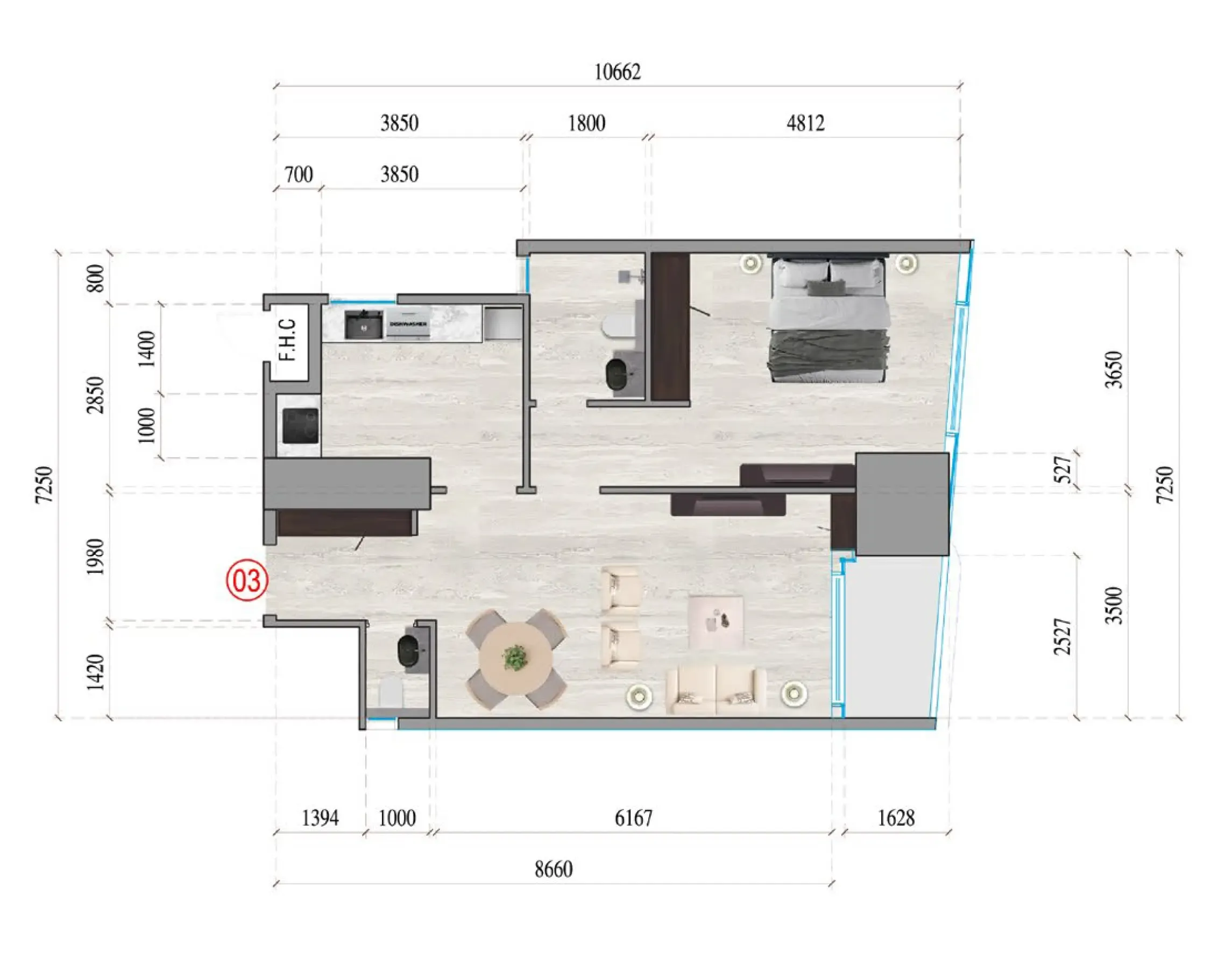 Al Ghaf Tower 1 bed floor plan, 802 sqft