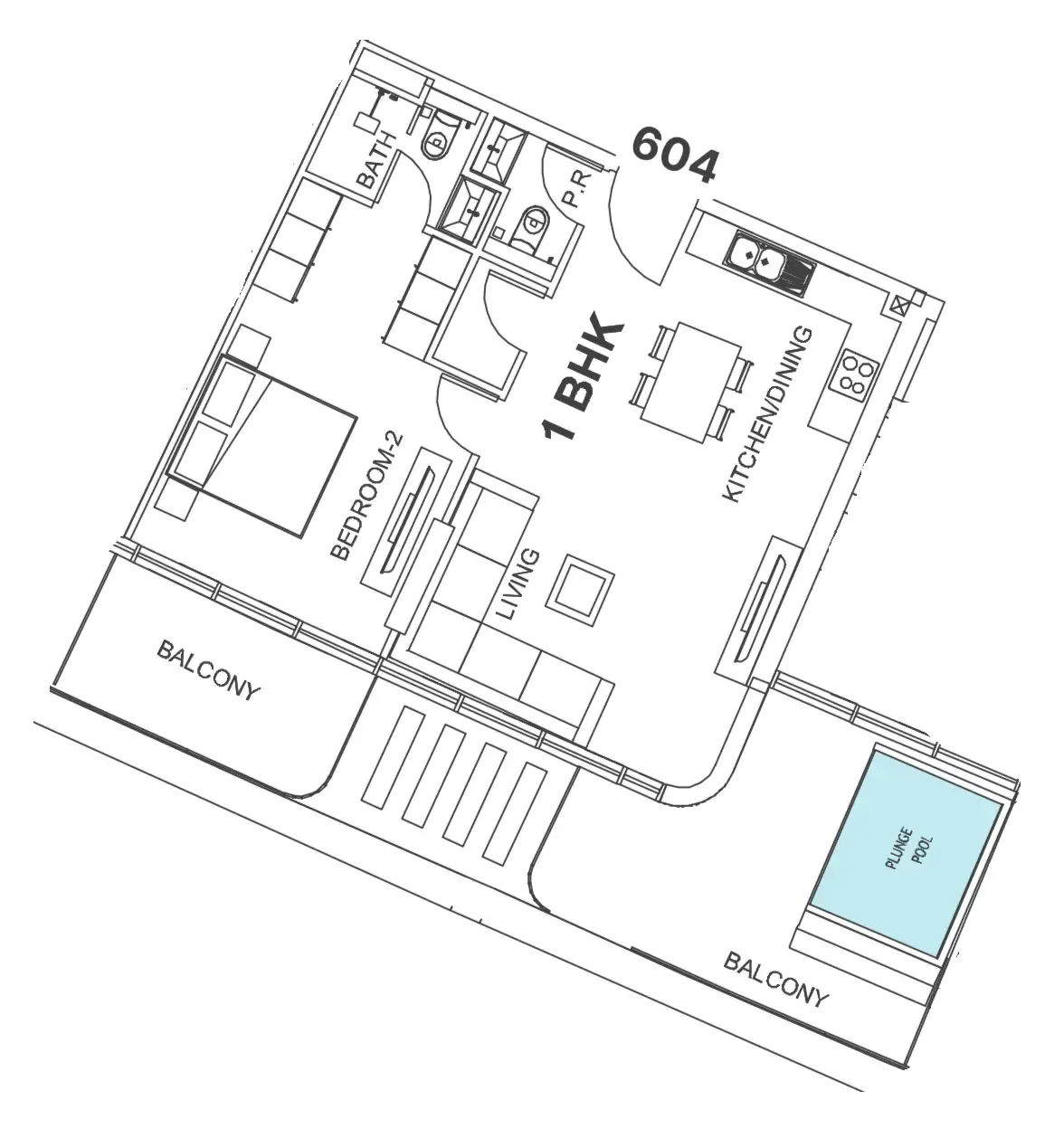 Villa Del Garda 1 bed floor plan, 944 sqft
