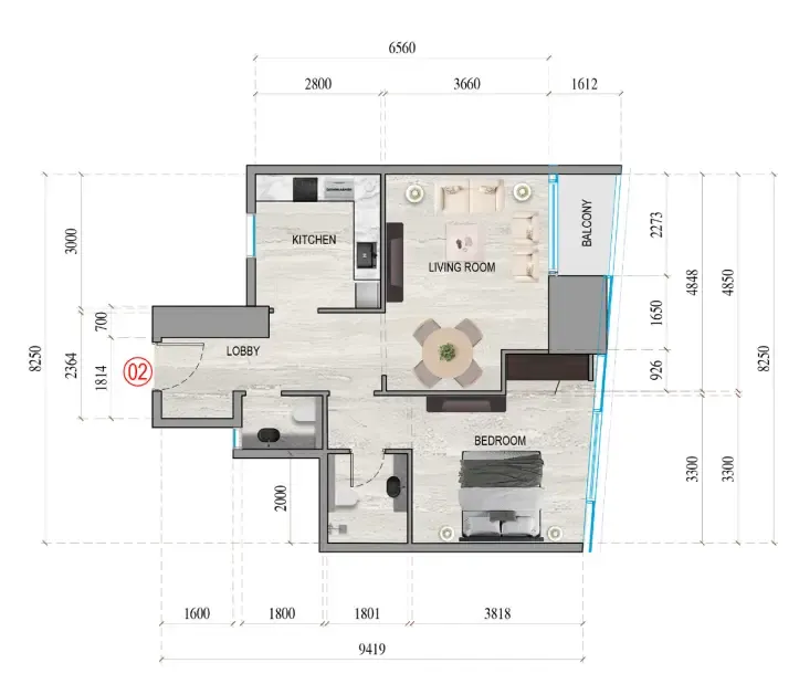 Al Ghaf Tower 1 bed floor plan, 756 sqft