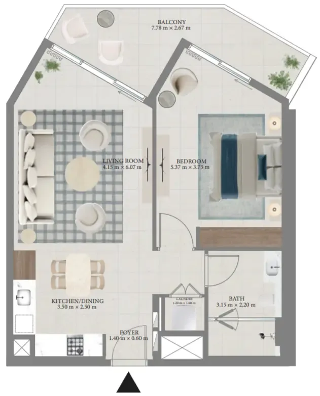 Fior 1 1 bed floor plan, 907 sqft