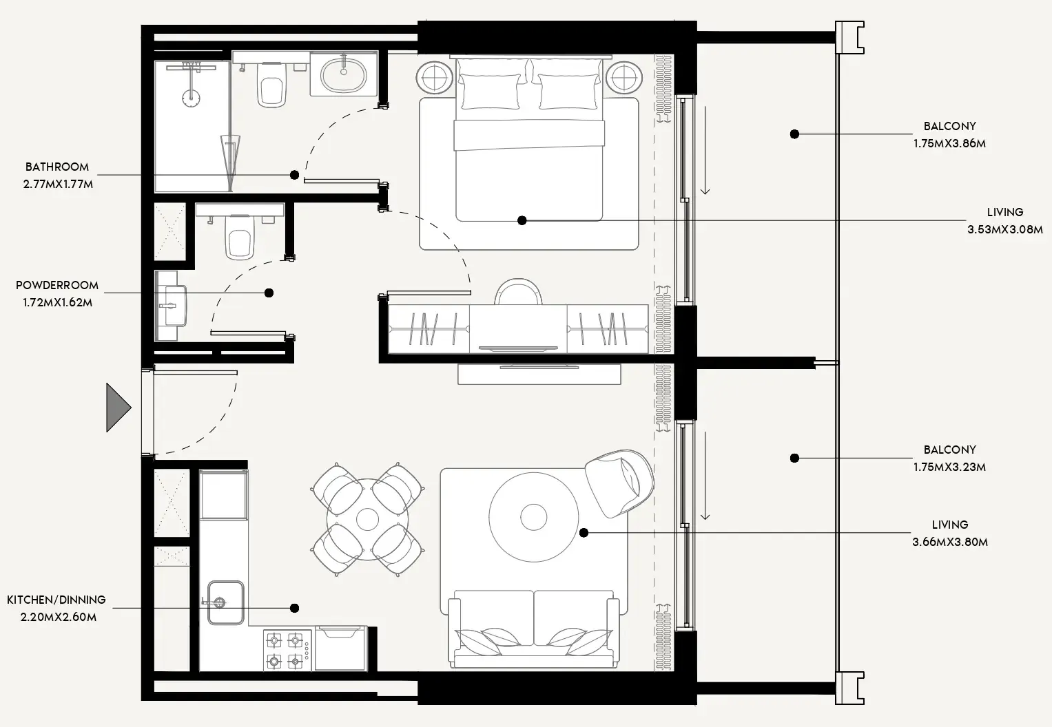Azizi Venice 1 bed floor plan, 708 sqft