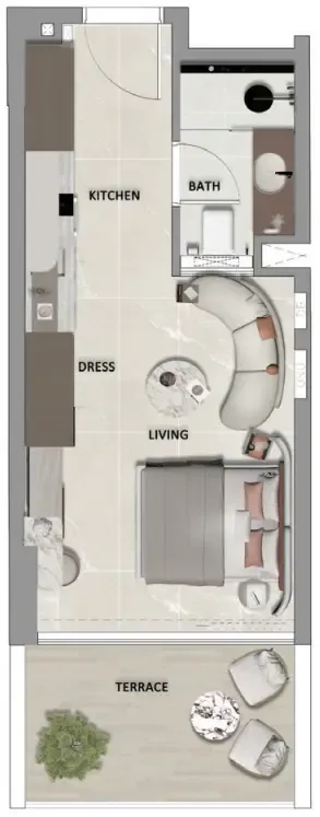 South Lofts Studio floor plan, 350 sqft