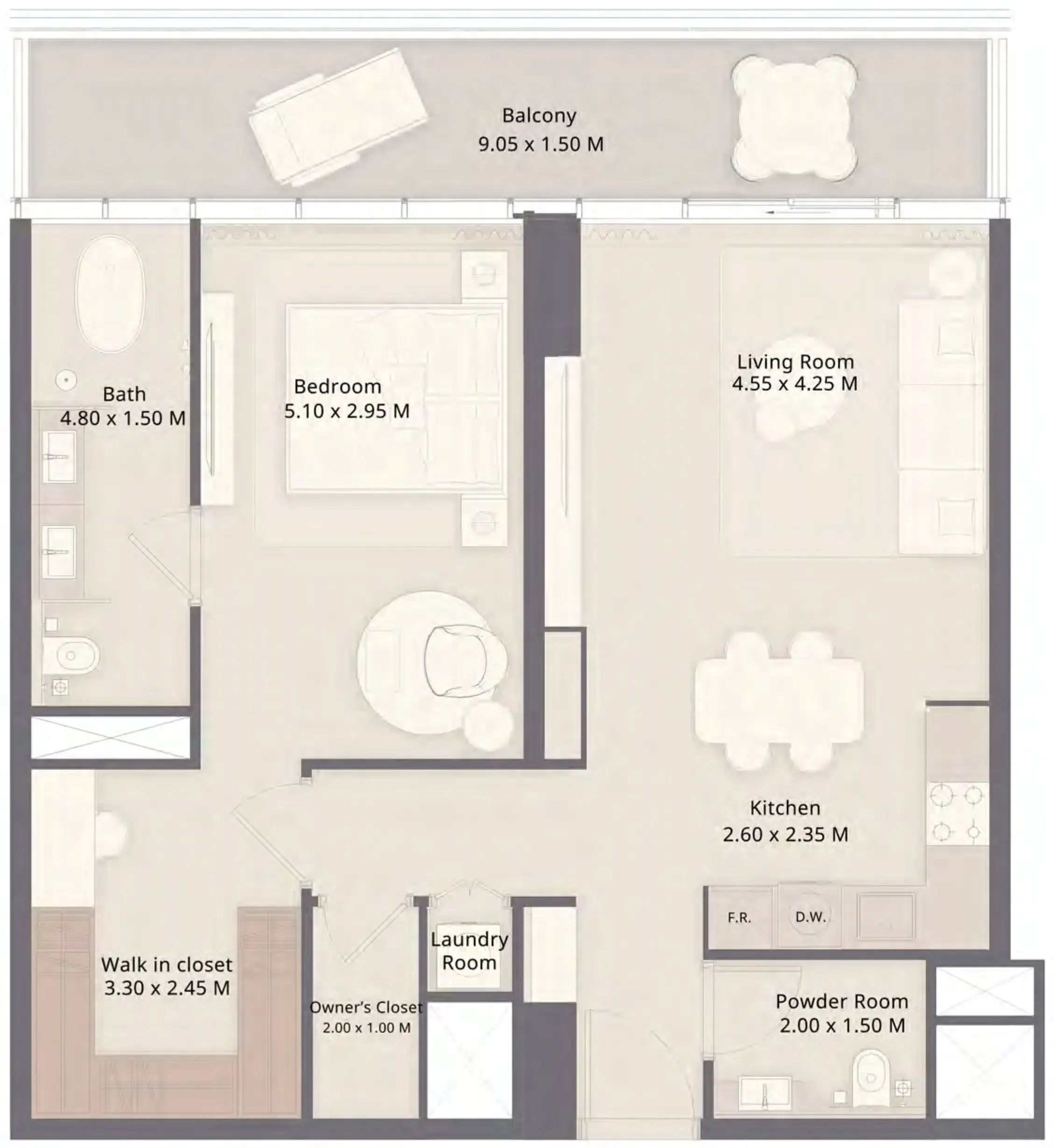 The Residences at Sheraton Al Marjan Island Resort Phase 1 & 2 1 bed floor plan, 976 sqft