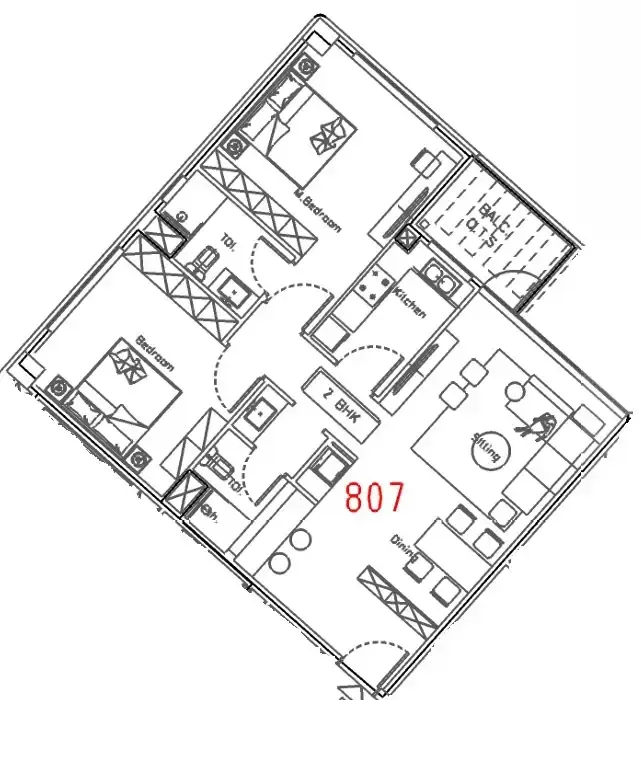 Dreamlife Residences 2 bed floor plan, 1,111 sqft