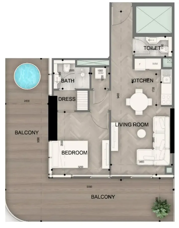 Sky Line by Peace Homes 1 bed floor plan, 986 sqft