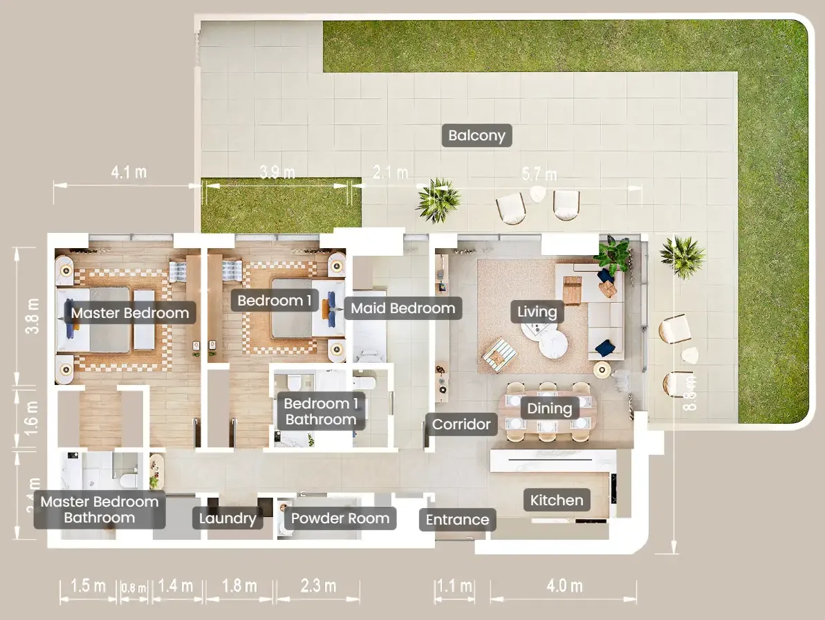 The Beach House Fahid 2 bed floor plan, 2,979 sqft