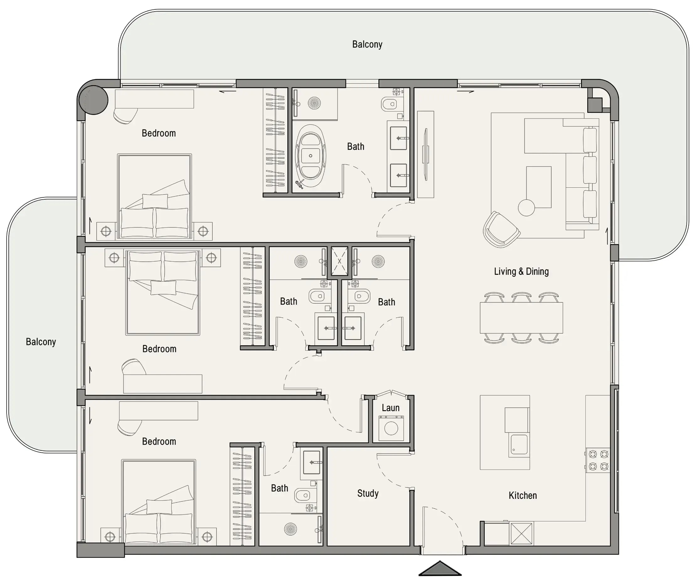 113 Residences by Iman 3 bed floor plan, 2,010 sqft