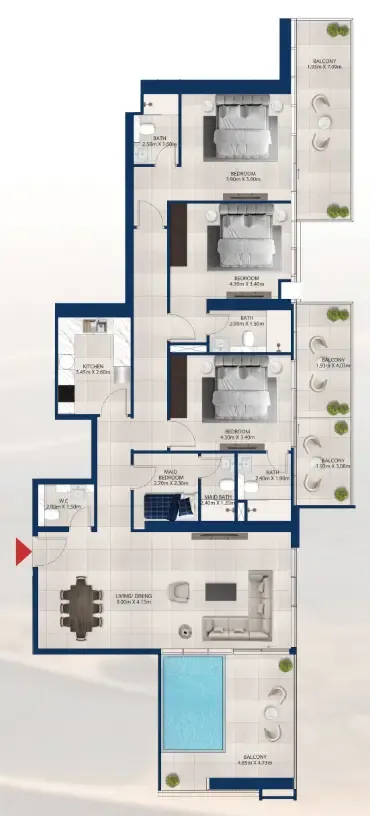 Al Vista 3 bed floor plan, 2,186 sqft