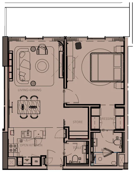 Sunset Bay Grand 1 bed floor plan, 945 sqft