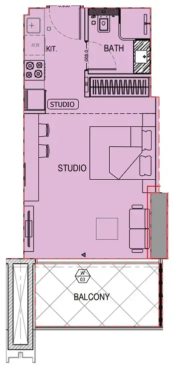 Binghatti Apex Studio floor plan, 427 sqft