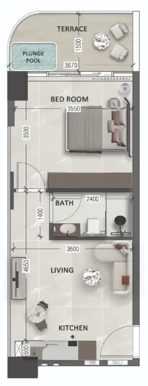 South Lofts 1 bed floor plan, 432 sqft