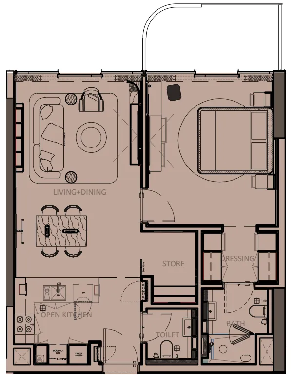 Sunset Bay Grand 1 bed floor plan, 841 sqft