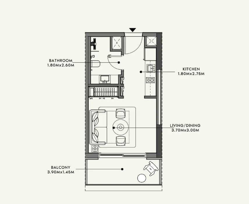 Azizi Venice Studio floor plan, 340 sqft
