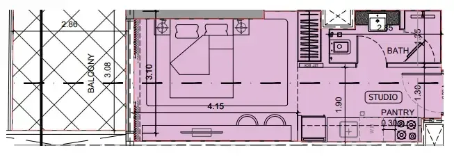 Project Maybach Studio floor plan, 395 sqft