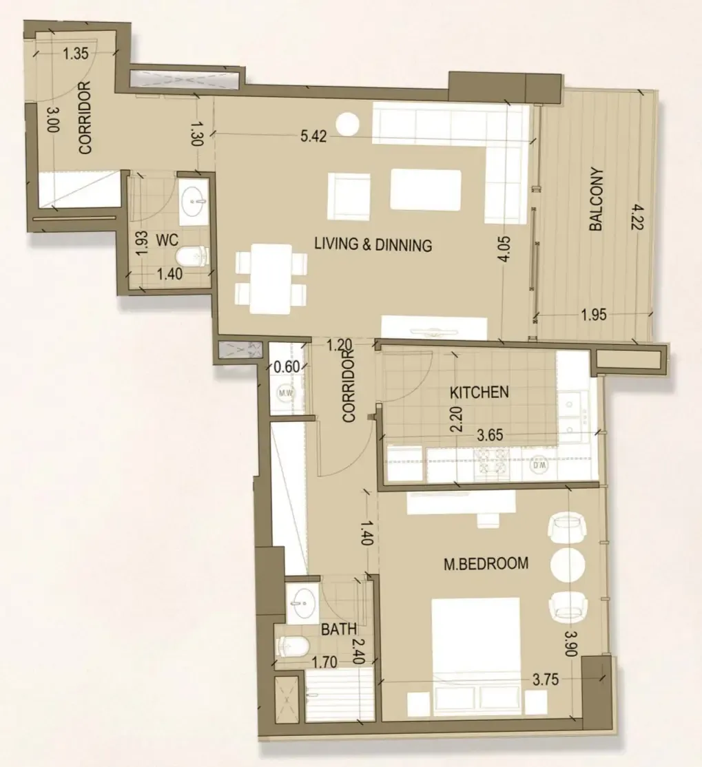 Celia Homes 1 bed floor plan, 851 sqft