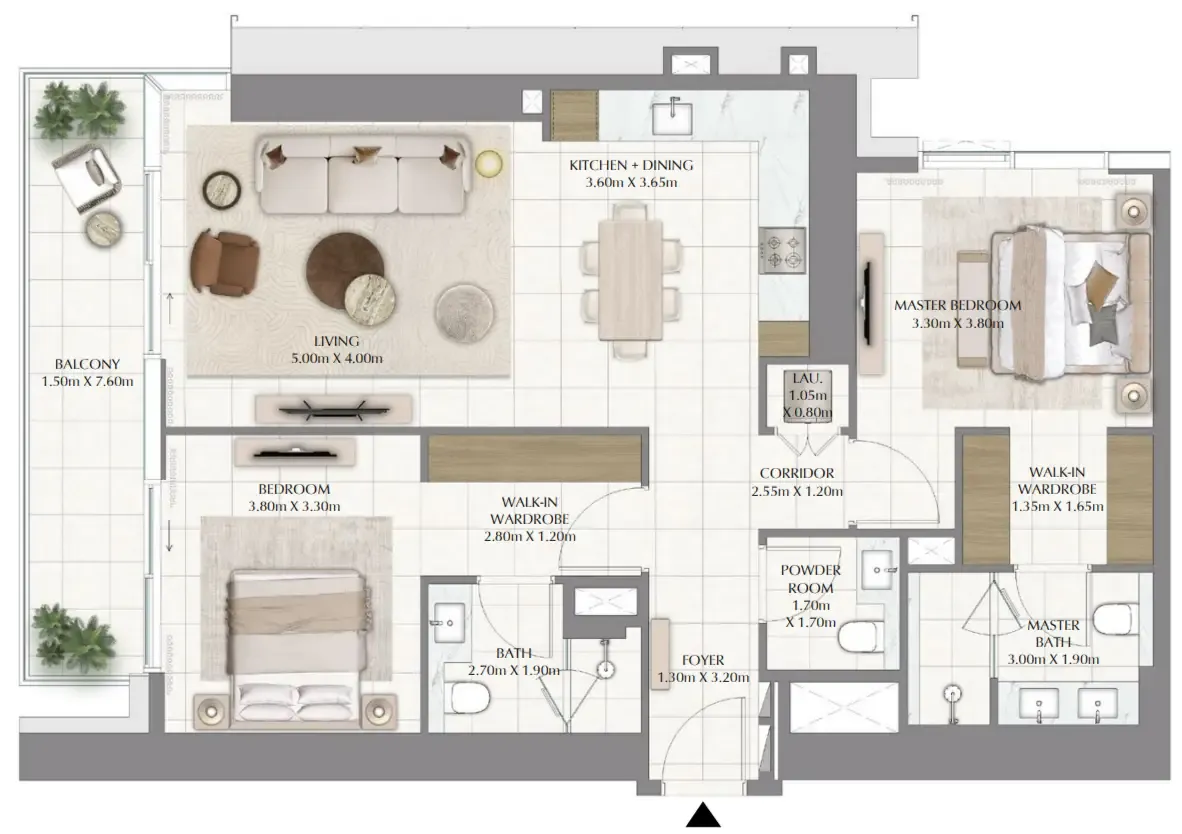 Valia 2 bed floor plan, 1,255 sqft