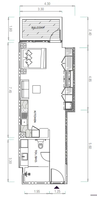 MBL Signature Studio floor plan, 557 sqft