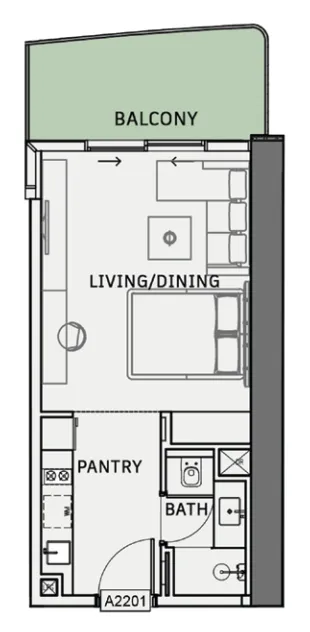 One Sky Park Studio floor plan, 443 sqft