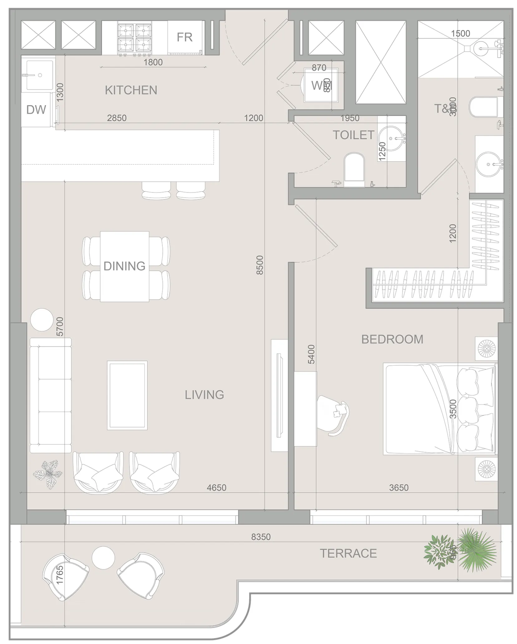S1LV1ANA Park 1 bed floor plan, 903 sqft