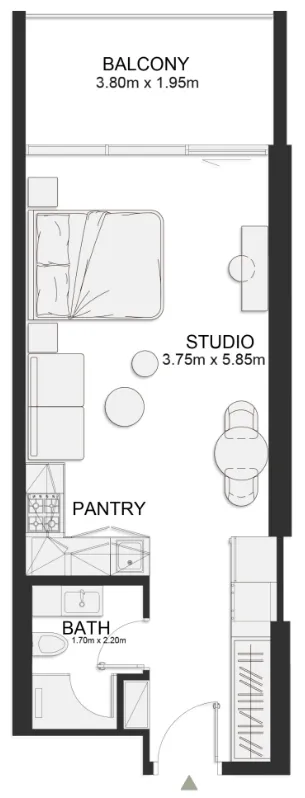 Ashley Hills Studio floor plan, 485 sqft