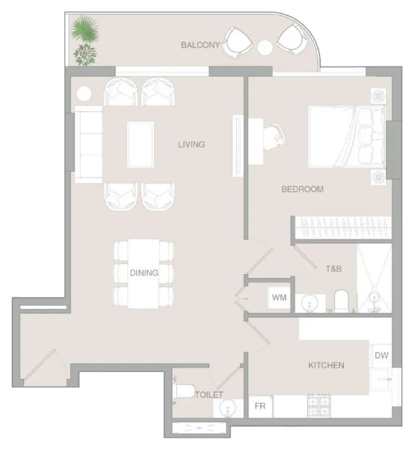 VERDAN1A 3 1 bed floor plan, 912 sqft