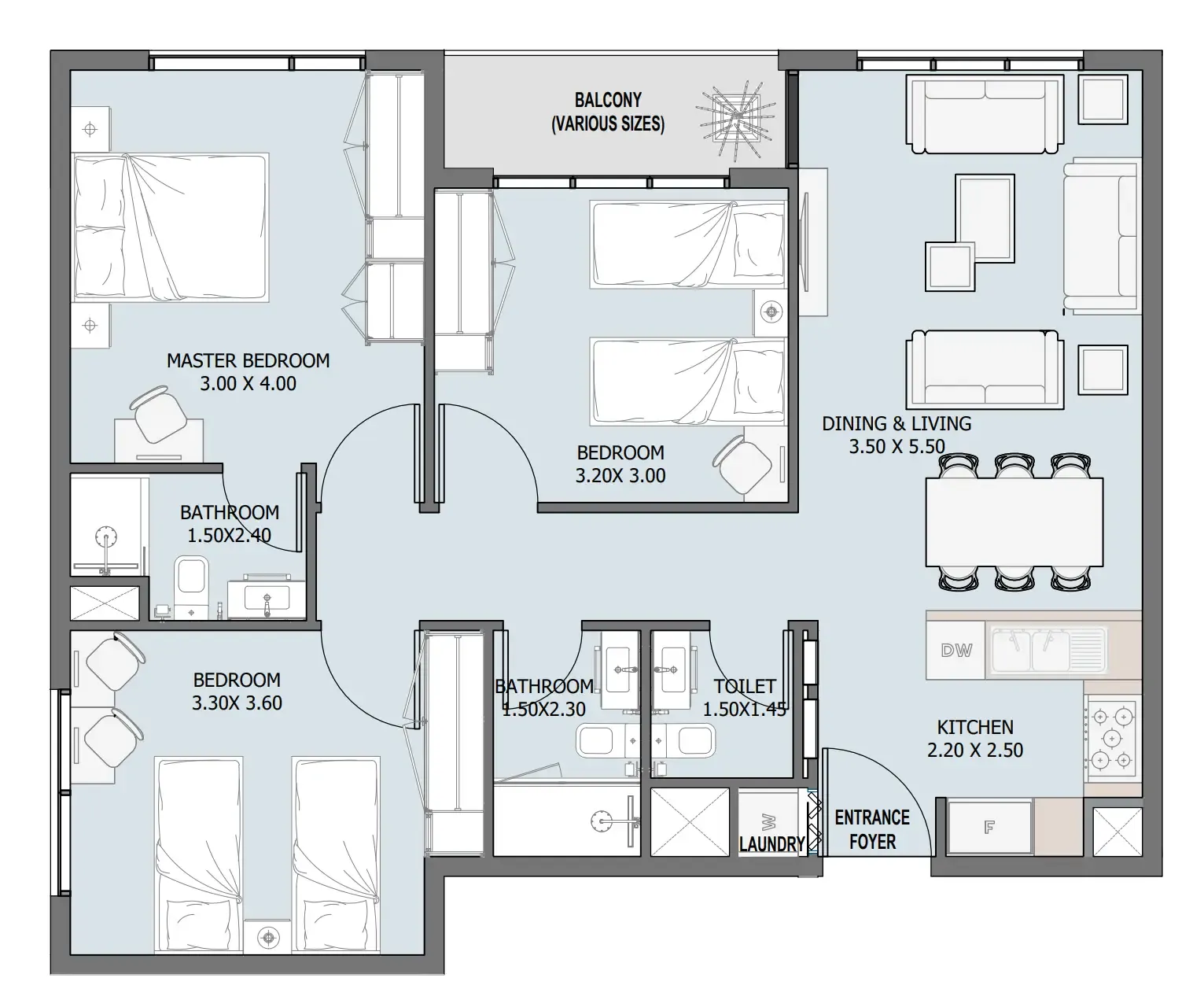 Verdana III 3 bed floor plan, 1,020 – 1,556 sqft