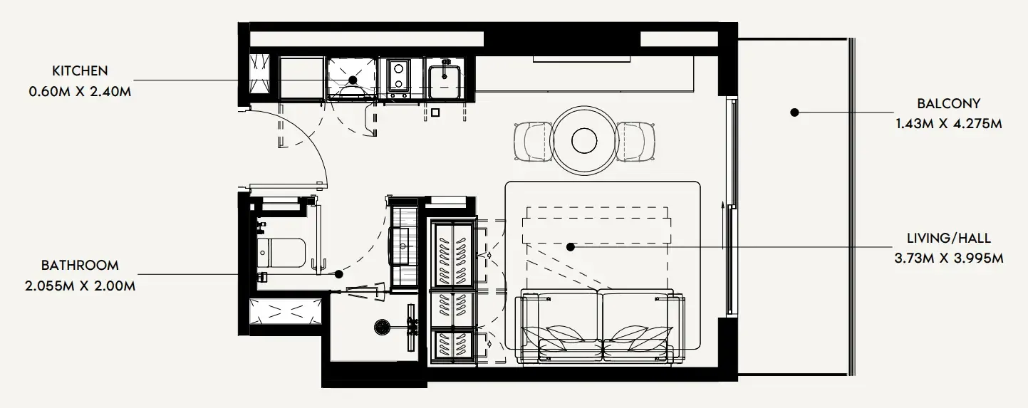 Azizi Rose Studio floor plan, 345 sqft
