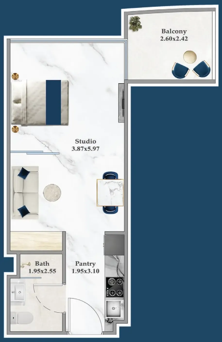 Serenz Studio floor plan, 439 sqft