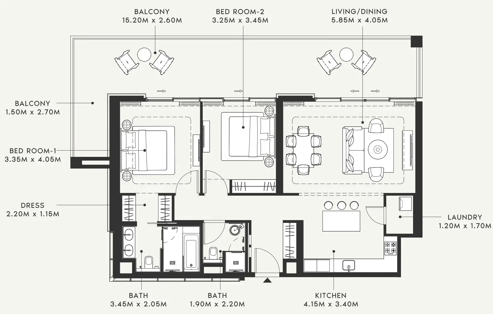 Riviera 58 2 bed floor plan, 1,569 sqft