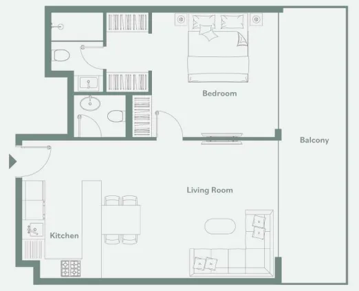 Luma Park Views 1 bed floor plan, 885 sqft